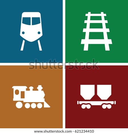 Locomotive icons set. set of 4 locomotive filled icons such as train, cargo wagon, locomotive