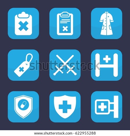 Cross icon. set of 9 filled cross icons such as medical sign, clipboard, hospital, nurse gown, health insurance