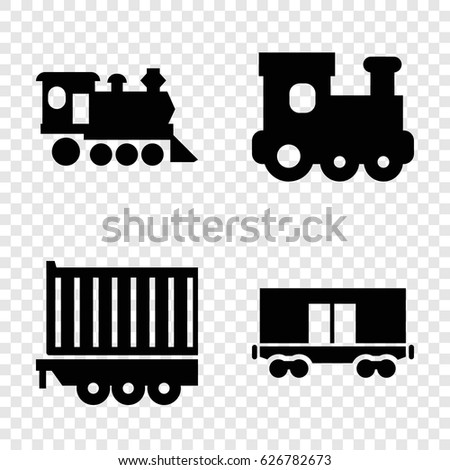 Train icons set. set of 4 train filled icons such as train toy, cargo wagon, locomotive