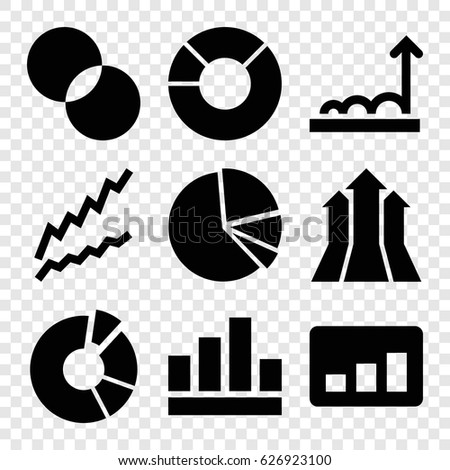 Graph icons set. set of 9 graph filled icons such as pie chart, circle intersection, graph, chart
