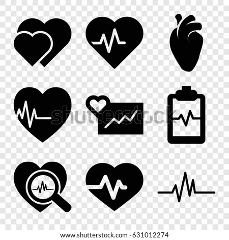 Heartbeat icons set. set of 9 heartbeat filled icons such as heart organ, hearts
