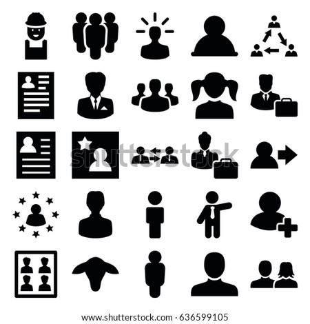 Profile icons set. set of 25 profile filled icons such as goat, man, man and woman, girl, businessman, resume, worker, add friend, photo for passport, favorite photo
