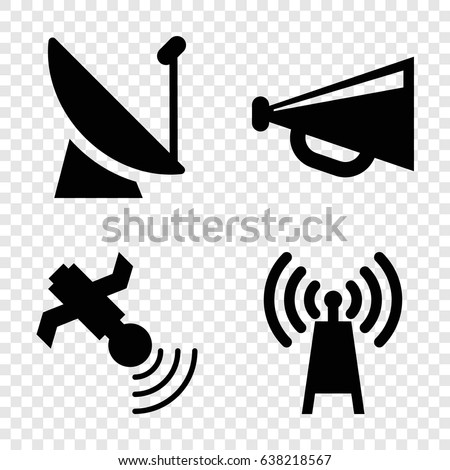set of 4 broadcasting filled icons such as megaphone, satellite