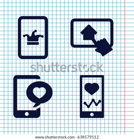 Set of 4 smart filled icons such as poker on phone, heartbeat on phone, phone with heart