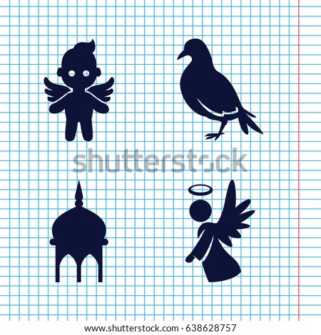 Set of 4 religious filled icons such as dove, mosque