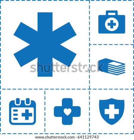 Emergency icon. set of 6 emergency filled icons such as medical sign, bandage, medical appointment