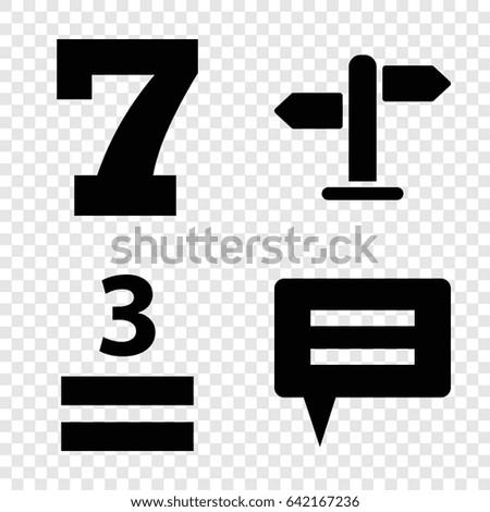 Text icons set. set of 4 text filled icons such as 7 number, 3 allowed, direction