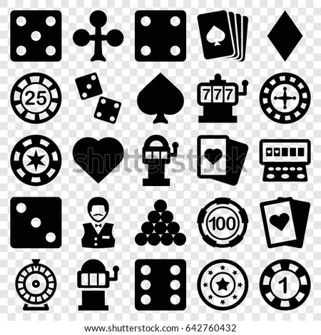 Gamble icons set. set of 25 gamble filled icons such as pllaying card, spades, clubs, hearts, diamonds, roulette, slot machine, 1 casino chip, 25 casino chip, dice