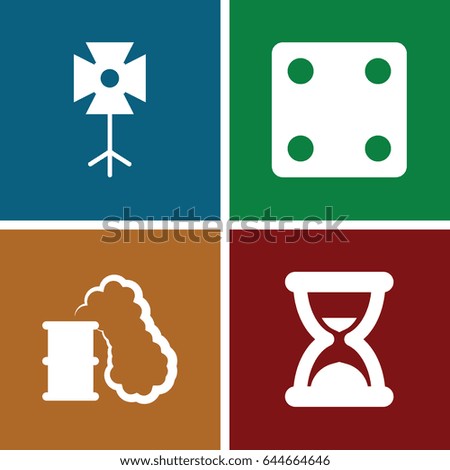 Simple icons set. set of 4 simple filled icons such as dice, soft box, hourglass