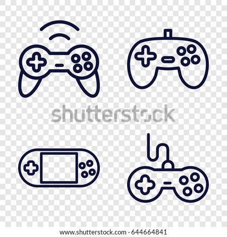 Joystick icons set. set of 4 joystick outline icons such as joystick