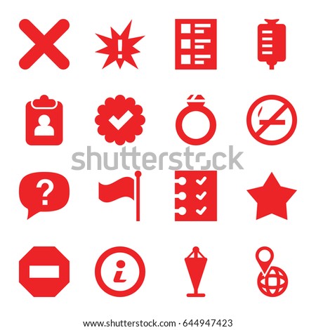 Mark icons set. set of 16 mark filled icons such as flag, drop counter, pin on globe, checklist, cross, info, ring, exclamation, clipboard, tick, star, minus