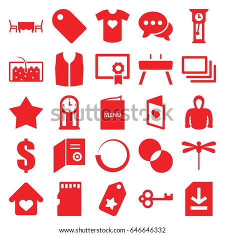 Template icons set. set of 25 template filled icons such as sleeveless shirt, hoodie, dollar, circle intersection, chat, hair, file, t-shirt with heart, love card, memory card