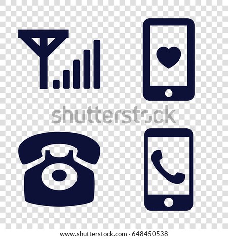 Call icons set. set of 4 call filled icons such as heart mobile, desk phone, mobile signal