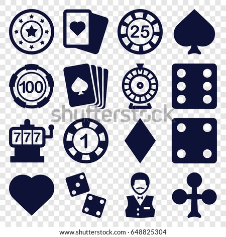 Gamble icons set. set of 16 gamble filled icons such as pllaying card, spades, clubs, hearts, diamonds, slot machine, 1 casino chip, 25 casino chip, dice, roulette