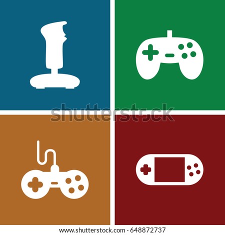 Joystick icons set. set of 4 joystick filled icons such as joystick