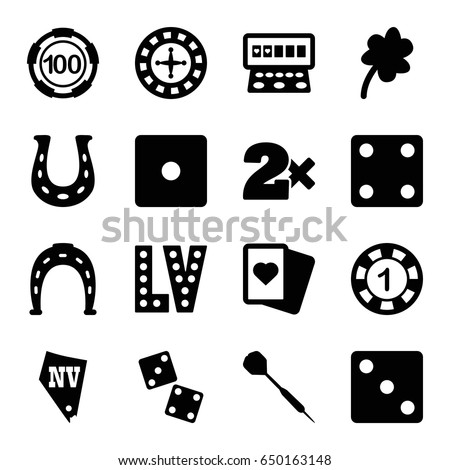 Luck icons set. set of 16 luck filled icons such as clover, roulette, 1 casino chip, 100 casino chip, horseshoe, dice, casino bet, spades, slot machine, vegas, dart, horseshoe