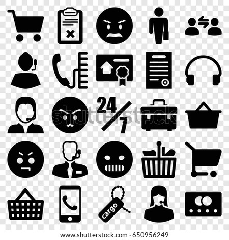 Customer icons set. set of 25 customer filled icons such as credit card, toolbox, angry emot, cargo tag, customer support, headset, clipboard, support, bill of house sell