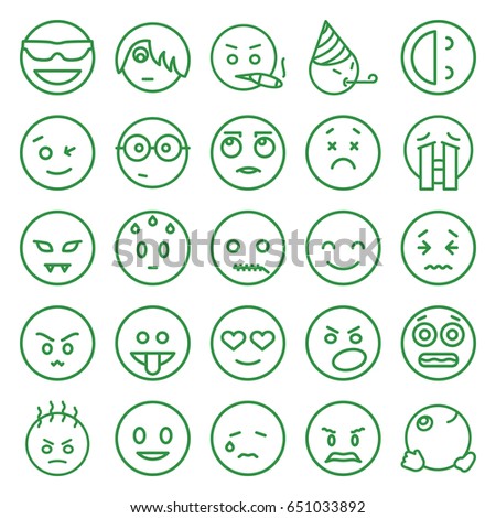 Emotion icons set. set of 25 emotion outline icons such as smiling emot, wink emot, nerd emoji