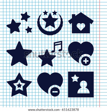Set of 9 favorite filled icons such as add favorite, star
