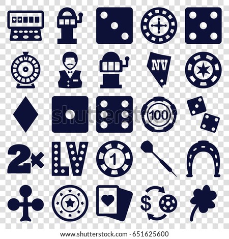 Luck icons set. set of 25 luck filled icons such as clover, clubs, diamonds, roulette, casino chip and money, 1 casino chip, horseshoe, dice, spades, slot machine, vegas, dart