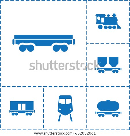 Railway icon. set of 6 railway filled icons such as train, cargo wagon