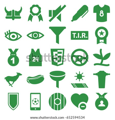 Emblem icons set. set of 25 emblem filled icons such as antelope, medal, hot dog, tir, minus favorite, eye, no sound, ribbon, tap, football on phone, sport t shirt number 24