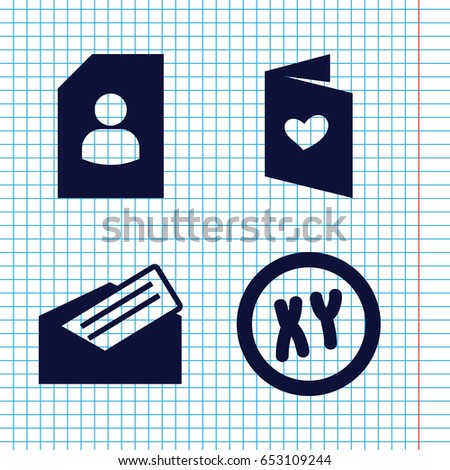 Set of 4 letter filled icons such as love letter, letter, xy