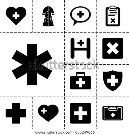 Cross icon. set of 13 filled crossicons such as heart with cross, first aid kit, medical sign, clipboard, medical kit, hospital, medical cross, nurse gown, plus