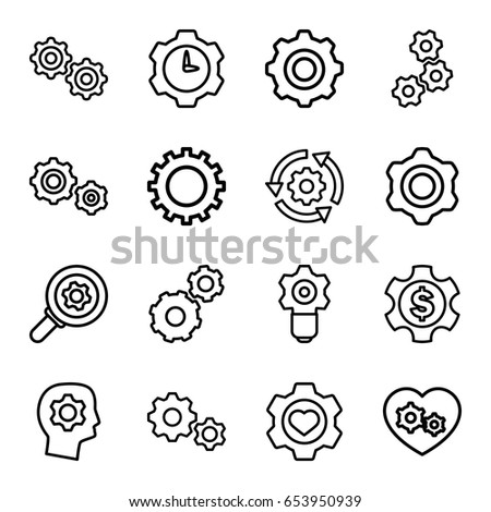Cog icons set. set of 16 cog outline icons such as gear