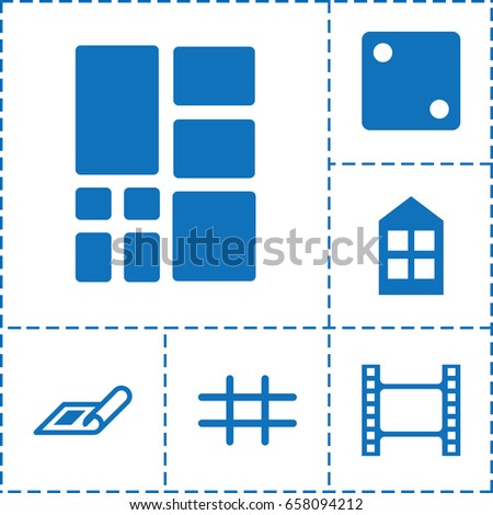 Square icon. set of 6 square filled icons such as plan, window, dice, grid