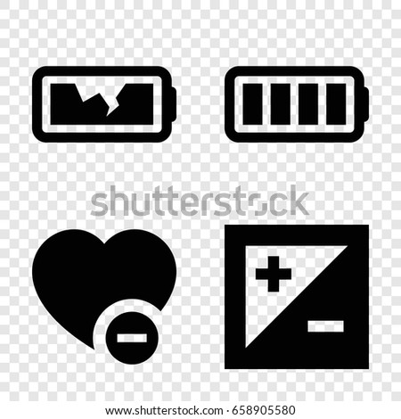 Minus icons set. set of 4 minus filled icons such as minus favorite, ful battery, broken battery