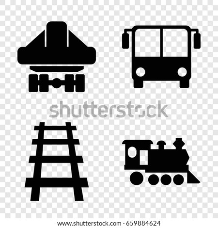 Passenger icons set. set of 4 passenger filled icons such as airport bus, locomotive, railway