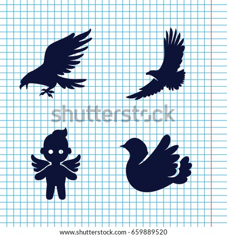 Set of 4 flying filled icons such as eagle, bird