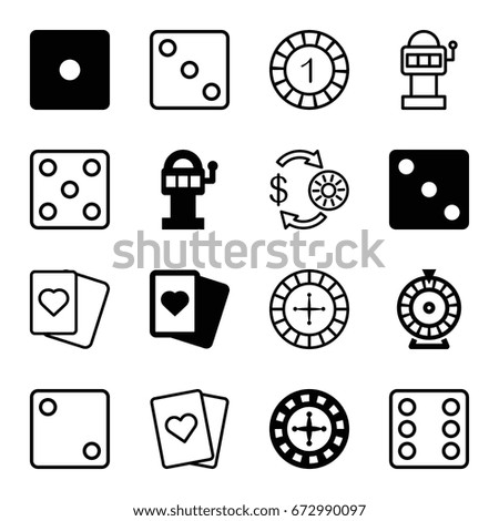 Gamble icons set. set of 16 gamble filled and outline icons such as roulette, dice, spades, casino chip and money, 1 casino chip, slot machine