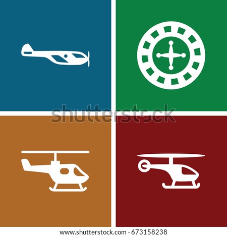 Spin icons set. set of 4 spin filled icons such as helicopter