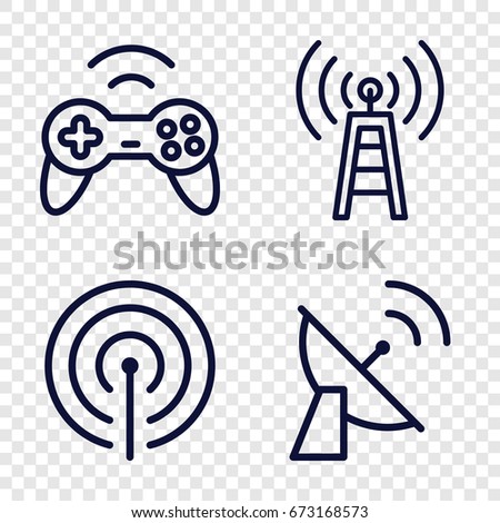 Wireless icons set. set of 4 wireless outline icons such as signal, satellite, joystick