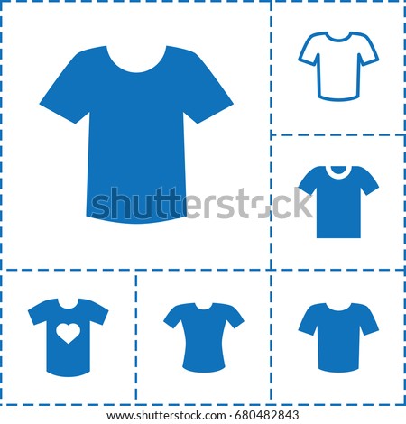 Tshirt icon. set of 6 tshirt filled and outline icons such as t-shirt, t-shirt with heart