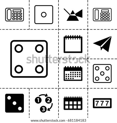 Number icon. set of 13 filled and outline number icons such as 7 number, dice, 1 2 3, paper plane, calendar, desk phone