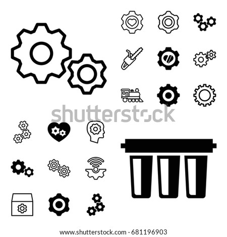 Engine icon. set of 20 engine filled and outline icons such as heart in gear, gear heart, filter, chain saw