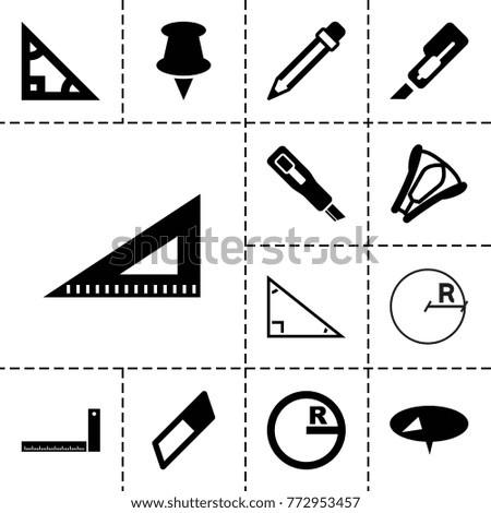 Stationery icons. set of 13 editable filled stationery icons such as cutter, ruler, pin, triangle, circle, eraser, pencil
