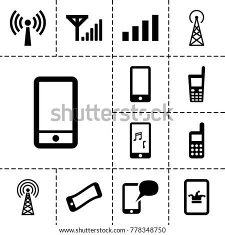 Cellular icons. set of 13 editable filled cellular icons such as signal tower, poker on phone, wavy phone, signal