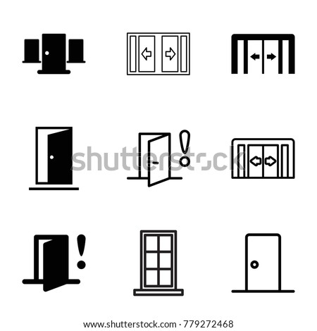 Doorway icons. set of 9 editable filled and outline doorway icons such as sliding doors, door warning