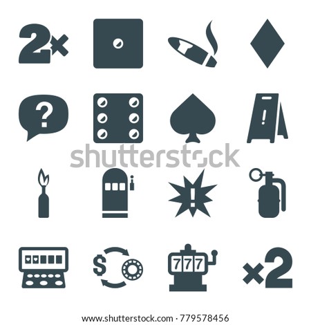 Risk icons. set of 16 editable filled risk icons such as spades, diamonds, slot machine, casino bet, wet floor, exclamation, dynamite, casino chip and money, dice, cigarette