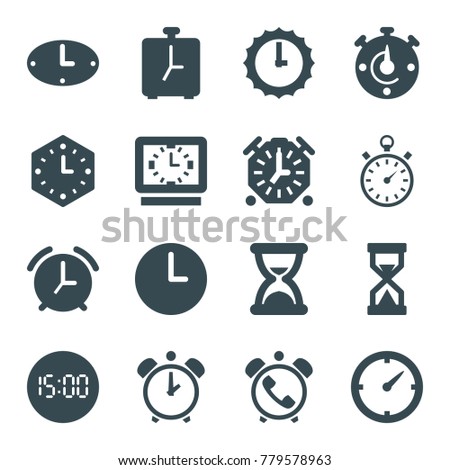 Countdown icons. set of 16 editable filled countdown icons such as clock, stopwatch, wall clock, sundial, hourglass, digital clock