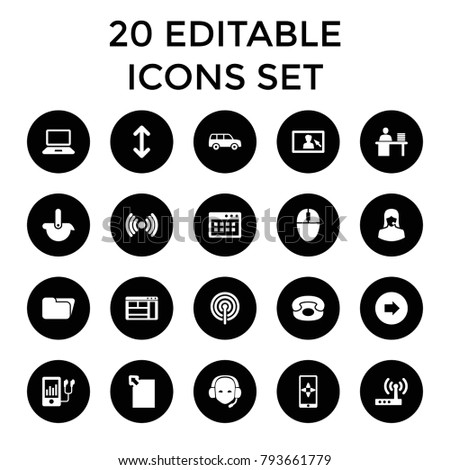 Computer icons. set of 20 editable filled computer icons such as arrow right, folder, customer support, mp3 player, signal. best quality computer elements in trendy style.