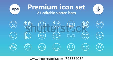 Emotion icons. set of 21 editable outline emotion icons includes smiling emot, blush, wink emot, shocked emoji