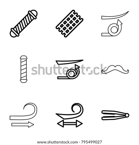 Curl icons. set of 9 editable outline curl icons such as hair straightener, hair curler