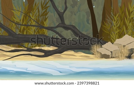 Image, Stock Photo Fallen tree in pond, forest, winter