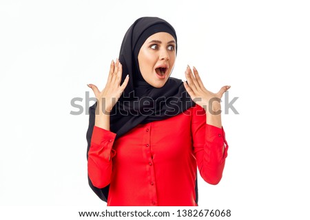 Similar – Image, Stock Photo Young arab woman opening a box with products while smiling, concept retail and buying online