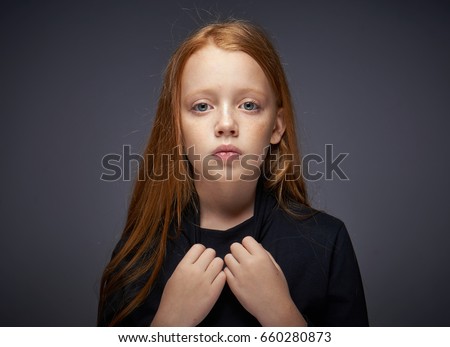 Similar – Image, Stock Photo Cute redhead little girl looking at us and smiling